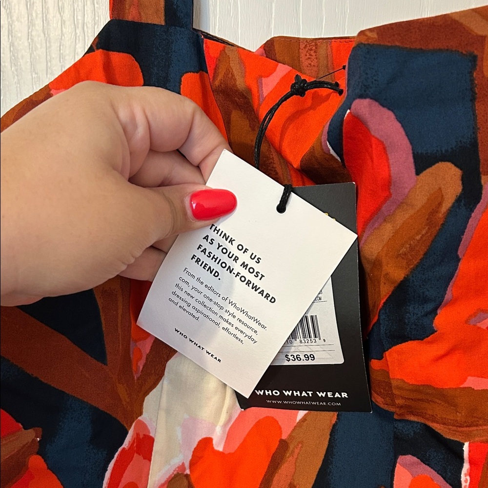 NWT Who What Wear Red, Orange, Brown, Navy Floral High-Low Dress - Picture 4 of 5